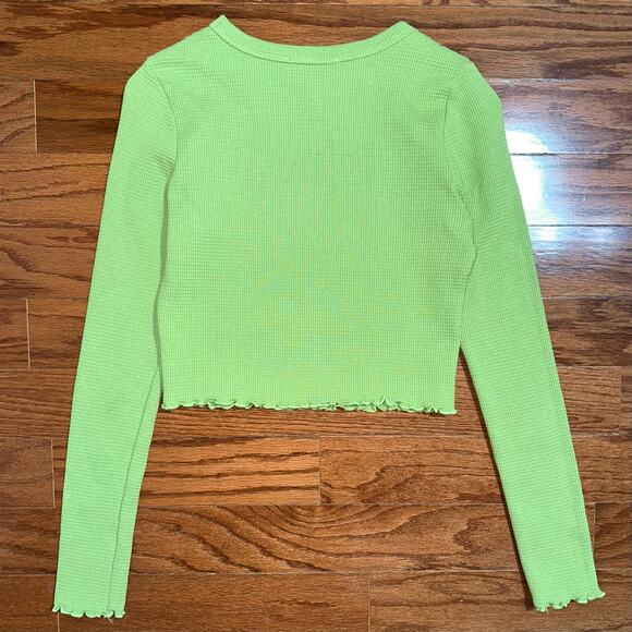 Lisa Says Gah Lola Long Sleeve Green Cropped Thermal Shirt Size Small - Picture 10 of 14